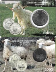 2002 F.a.o. Kimsenin Aç Kalmayacağı Bir Dünya 750-500 Bin Lira Hatıra Paraları Özel Kitlerinde Çil