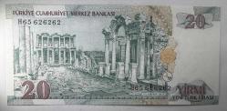 8. Emisyon 20 YTL Yeni Türk Lirası H65 626262 Çil Kondisyonda Koleksiyonluk Eski Para