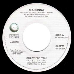 MADONNA - Crazy For You / I'll Fall in Love Again - Japonya 1985 Basım 45lik Plak