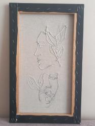 KADIN VE DOĞA  TEMALI ORJİNAL EL EMEĞİ YAĞLIBOYA VEYA AKRİLİK VE İP ÇALIŞMASI KARIŞIK TEKNİK TABLO.  ÖLÇÜ= 30 X 50 CM. KONDİSYON YÜKSEK KOLEKSİYONLUK