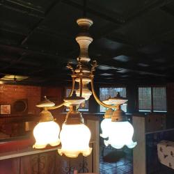 Antika Beş Kollu Porselen Avize ,Pirinç Kaideli