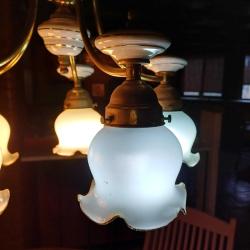 Antika Beş Kollu Porselen Avize ,Pirinç Kaideli