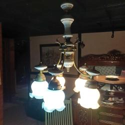 Antika Beş Kollu Porselen Avize ,Pirinç Kaideli