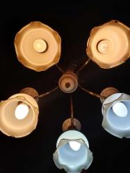 Antika Beş Kollu Porselen Avize ,Pirinç Kaideli