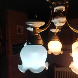 Antika Beş Kollu Porselen Avize ,Pirinç Kaideli