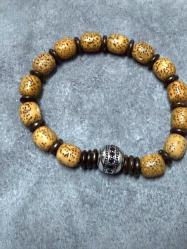 Ağaç çekirdeğinden gümüş taneli bileklik unisex