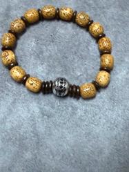 Ağaç çekirdeğinden gümüş taneli bileklik unisex