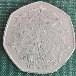 İNGİLTERE   1998      50  PENCE     HATIRA    Büyük Britanya'nın Avrupa Birliği'ne Katılımının 25. Yıldönümü