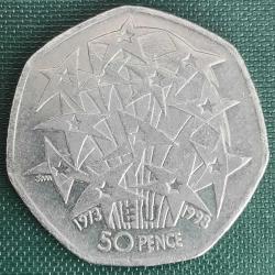İNGİLTERE   1998      50  PENCE     HATIRA    Büyük Britanya'nın Avrupa Birliği'ne Katılımının 25. Yıldönümü