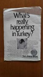 TÜRKİYE CUMHURİYETİ ESKİ BAŞBAKANI ve DENİZ KUVVETLERİ KOMUTANI ORAMİRAL SAİM BÜLENT ULUSU'NUN İNGİLİZCE DERGİDEN ÇIKMA FOTOĞRAFLI HABER SAYFASI (TEK YAPRAK) - 27 x 19 cm EBADINDA - ULUSU: ''WE SHALL ALWAYS SUPPORT THE TURKISH CYPRIOTS'' - ''WHAT'S REALLY HAPPENING IN TURKEY?'' - YAPI-KREDİ BANK