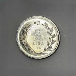 1974 5 Lira Acmonital – Çil Kondisyonda Koleksiyonluk Madeni Para