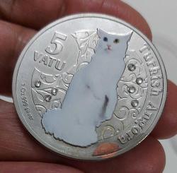 2015 VANUATU 5 VATU GÜMÜŞ KAPLAMA ANKARA KEDİSİ FİGÜRLÜ ORİJİNAL HATIRA PARASI ÇOK NADİR 1LLL1RR1