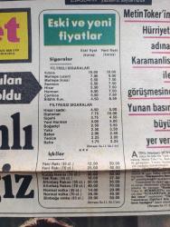Hürriyet Gazetesi - Turkish Newspaper - 4 Şubat 1975 - sigara ve içkiye yapılan zam belli oldu - ekmeği de zamlı yiyeceğiz - sigaralar filtresiz sigaralar ve içkiler eski ve yeni fiyat karşılaştırması - Metin Toker'in Hürriyet adına Karamanlis ile görüşmesine Yunan basını büyük yer verdi - denize düşen ve dört gündür arama çalışmaları devam eden Bursa yolcu uçağına ait bazı parçalar Karacabey sahilinde bulundu fotoğraf - Monaco'nun genç prensesi Caroline saray adetlerini alt üst etti fotoğraf - Diz Dize göz göze yazan Mete Akyol - gelincik sigarası eski fiyat 1.75 yeni fiyat 2.25 - Birinci sigarası eski fiyat 1.25 yeni fiyat 1.00 - Ankara puro eski fiyat 3.00 yeni fiyat 4.00 - Binboğa votka eski fiyat 40 lira yeni fiyat 60 lira - Farah Diba kayak değil defile yapıyor fotoğraflar - THY'nin F 28 tipi Bursa uçağında hayatını kaybedenlerin aileleri veraset ilamı alabilecek Fotoğrafı - uçak kazasında oğlu Ömer Adula'nın ölümüne üzülen Baba filmi Ferruh Adula kimi kime şikayet edeyim dedi