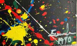 1990 TARİHLİ İMZALI TUVAL ÜZERİNE SOYUT YAĞLIBOYA TABLO.  30 X 30 CM . 1 CM'LİK YIKTIĞI VAR. FOTOĞRAFTA GÖREBİLİRSİNİZ, AMA ASARKEN SIRITMIYOR. ONUN DIŞINDA ÇOK TEMİZ TABLO