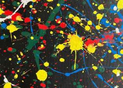 1990 TARİHLİ İMZALI TUVAL ÜZERİNE SOYUT YAĞLIBOYA TABLO.  30 X 30 CM .