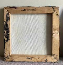 1990 TARİHLİ İMZALI TUVAL ÜZERİNE SOYUT YAĞLIBOYA TABLO.  30 X 30 CM .