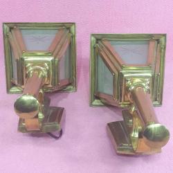 VINTAGE ÖZEL SİPARİŞ EL YAPIMI BİR ÇİFT FAYTON FENERİ FORMLU PİRİNÇ DUVAR APLİĞİ FENER