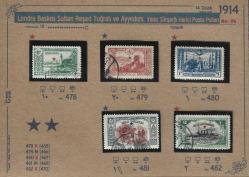 1914 Londra Baskısı Sultan Reşad Tuğralı ve Ayyıldızlı, Yıldız Sürşarjlı Harici Posta Pulları İsfila 478-482 Damgalı Tam Seri