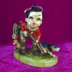 ANTİKA AVRUPA AVCI ÇOCUK EL BOYAMA ALÇI BİBLO