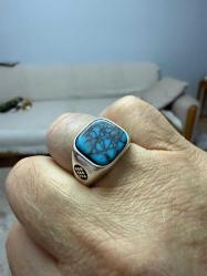 925 ayar doğal firuze taşlı erkek yüzük