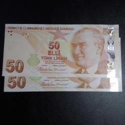 9. EMİSYON 50 TÜRK LİRASI  F 001 693635 - 693636  ( SERİ TAKİPLİ   ) ÇİL TCM 2603