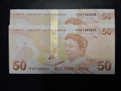 9. EMİSYON 50 TÜRK LİRASI  F 001 693635 - 693636  ( SERİ TAKİPLİ   ) ÇİL TCM 2603