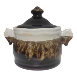 El Yapımı Seramik Akıtma Vintage  Küçük Kahverengi Kap