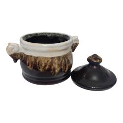 El Yapımı Seramik Akıtma Vintage  Küçük Kahverengi Kap