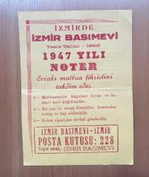 İzmir Basımevi 1947 Yılı Noter Evrakı Matbua Fihristini Takdim Eder
