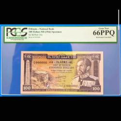 Etiyopya 100 dolar 1966 Çil SPECIMEN Nadir