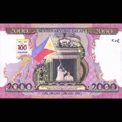 Filipinler 2000 piso 1998 Çil / Dev boy Hatıra banknot  Sertifikalı özel föyünde