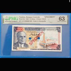 Tunus 1/2 dinar 1965 Çil SPECIMEN PMG 63 NADİR