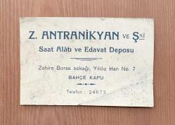 Z. Antranikyan ve Şki. Saat Alatı ve Edavat Deposu Firma Kartı