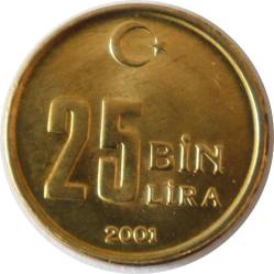 Türkiye Cumhuriyeti  2001 Yılı  25 Bin Lira  ( 9377)