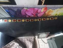 Çelik üstü kaplama zirkon taşlı osmanlı tuğra ve replika para lar.ile yapılmış 80 cm uzunluğunda el yapımı kemet