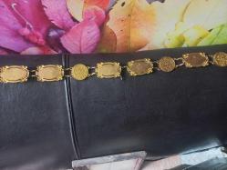 Çelik üstü kaplama zirkon taşlı osmanlı tuğra ve replika para lar.ile yapılmış 80 cm uzunluğunda el yapımı kemet