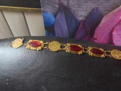 Çelik üstü kaplama zirkon taşlı osmanlı tuğra ve replika para lar.ile yapılmış 80 cm uzunluğunda el yapımı kemet