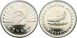 Makedonya 2022 Yılı 2 Dinar Yabancı Madeni Para Çil (Unc) Koleksiyon Para