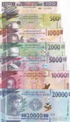 Gine Yabancı Kağıt Para Seti 7'li Çil (Unc) Koleksiyon Para