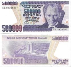 Türkiye 7.emisyon 500,000 Türk Lirası K Harfi Yerli Kağıt Para Çil (Unc) Koleksiyon Para