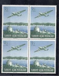 Cumhuriyet 1950 2,5 Lira Uçak Pulu MNH Dörtlü Blok
