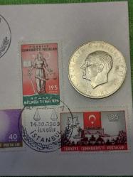 27 MAYIS 1960 DARBE PARASI GÜMÜŞ 10 LİRA ve İlk Gün Damgalı Pullu İlk Gün Zarfı.