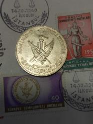 27 MAYIS 1960 DARBE PARASI GÜMÜŞ 10 LİRA ve İlk Gün Damgalı Pullu İlk Gün Zarfı.