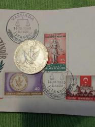 27 MAYIS 1960 DARBE PARASI GÜMÜŞ 10 LİRA ve İlk Gün Damgalı Pullu İlk Gün Zarfı.