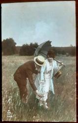 1900'lerin başı Kadın Erkek Temalı Sanatsal Kartpostal (Arkası Osmanlıca Yazılı)
