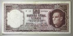 5. Emisyon 3. Tertip 500 Türk Lirası  P12 009964 Çok Temiz++ Kondisyonda Koleksiyonluk Eski Para