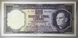 5. Emisyon 4. Tertip 500 Türk Lirası V35 035582 Çilaltı Kondisyonda Koleksiyonluk Eski Para
