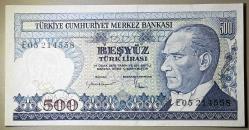 7. Emisyon 500 Türk Lirası E05 214558 Çil Kondisyonda Koleksiyonluk Eski Para