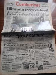 Cumhuriyet Gazetesi - Turkish Newspaper - 8 Şubat 1991 - dünyada terör dehşeti - Londra'da Savaş kabinesine havan topu - incirlik'te görevli Amerikalı öldürüldü - Bağdat Kuveyt hattına darbe - ABD Dışişleri Bakanı James Baker'ın Orta Doğu planı geniş yankı uyandırdı - Kıbrıs raporu öncesi randevu - Amerikalı'ya saldırıyı Dev Sol üstlendi - Paris yasası yazan Uğur Mumcu - Washingtonun bakışı yazan Hasan Cemal - Bülent Ecevit Cumhuriyet için yazdı İnsan mı Petrol mü - idam cezası kaldırılmalı yazan Melih Cevdet Anday - Turgut Özal'a Şeref dostu ünvanı - Haydar Arman adlı vatandaşın işkence sonucu öldürüldüğü ileri sürüldü - SHP'de platform savaşı - DYP'de Parti Okulu - Stephen King'in yapıtından sinema aktarılan Misery sinemalarda Fotoğrafı - Hakkari devlet hastanesinin arka bahçesinde Sahra hastanesi böyle kuruldu fotoğraf - İstanbul belediyesi şehir tiyatroları - ABD yönetimi Kürt örgütleri ile temas yasak - Kuveyt harekatı savaş haritası - Fenerbahçe otelden kurtuluyor - Milan