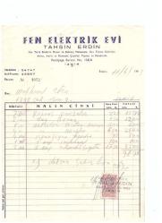 İZMİR  FATURA 1963 FEM ELEKTRİK .  MEFARET EREN